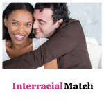 a black woman with a white man hugging representing an interracial relationship match